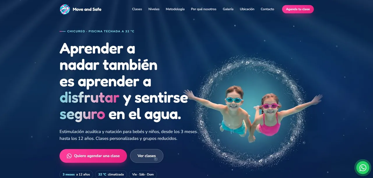 Sitio moveandsafe.cl: Sitio con formulario directo a WhatsApp